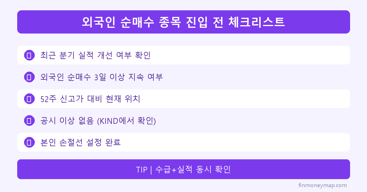 외국인 순매수 종목 진입 전 체크리스트 인포그래픽 2026